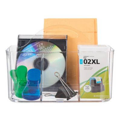 Small Plastic Caddy Tote for Desktop Office Supplies, 2 Pack, Clear