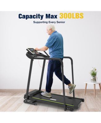 Senior Treadmill with Long Side Handrails, 300lbs Capacity, LED Display & Heart Rate Sensor, Safe Walking Treadmill for Elderly