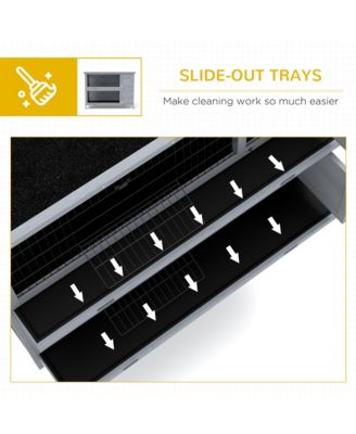 Wooden Bunny Cage w/ Dividers and Pull Out Trays for Outdoors,