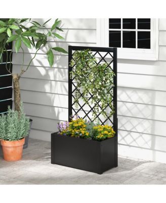Raised Garden Bed with Trellis Metal Planter Box w/ Lattice for Climbing Plants
