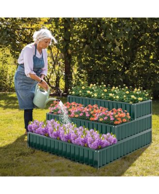 3-Tier Raised Garden Bed,47" x 47" x 24" Metal Outdoor Elevated Planter Box