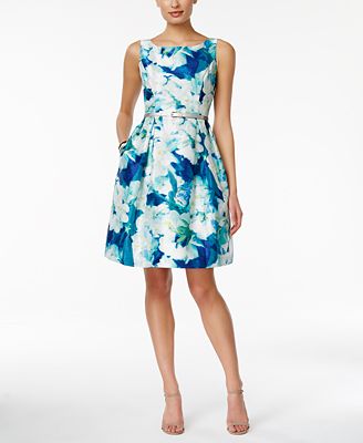 Jessica Howard Sleeveless Belted Floral-print Fit & Flare Dress 