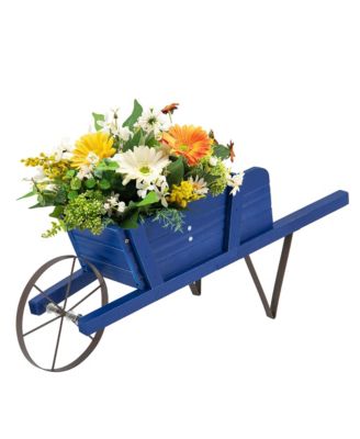 Wooden Wagon Planter Decorative Indoor/Outdoor Rustic Flower Cart w/Wheel 27.5'' x 10.5'' x 11.5'' (L x W x H)