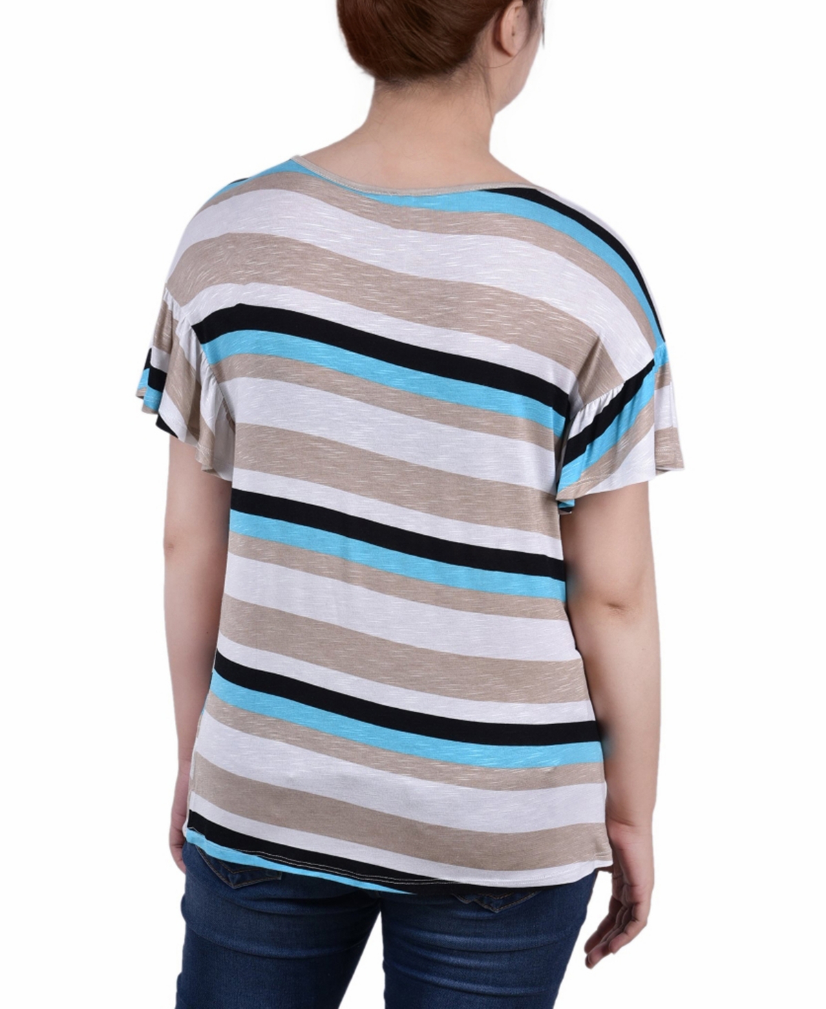 Ny Collection Petite Short Flutter Sleeve Top In Multi