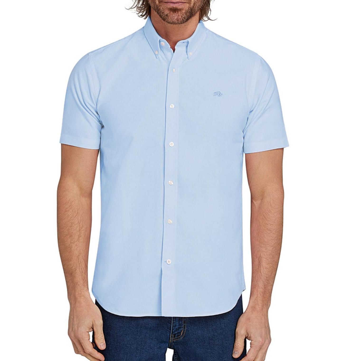 Мужская рубашка Raging Bull Short Sleeve Lightweight Oxford, цвет: Небесно-голубой — фото 3