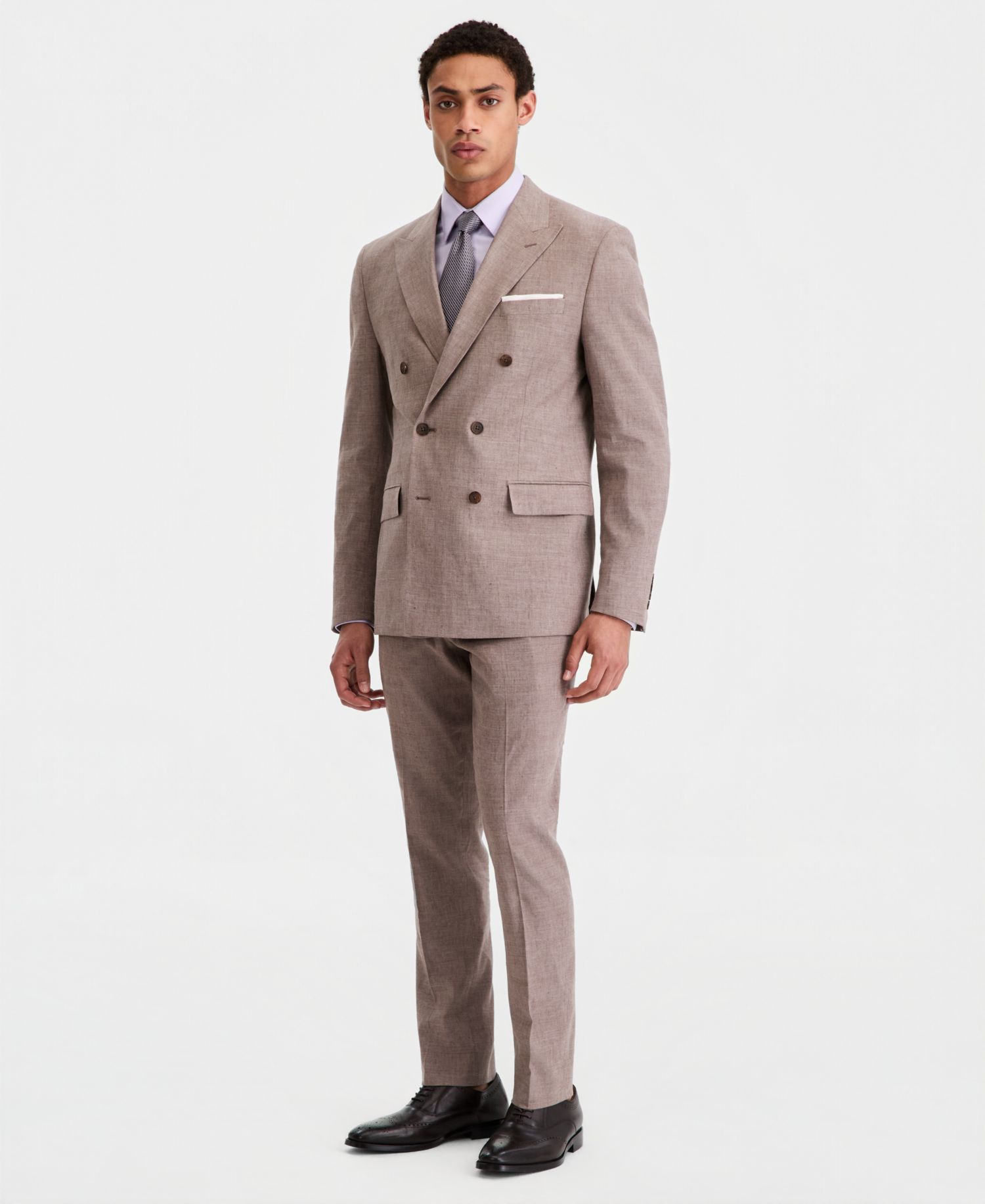 Men's Slim-Fit Double-Breasted Linen-Blend Suit Separates Jacket