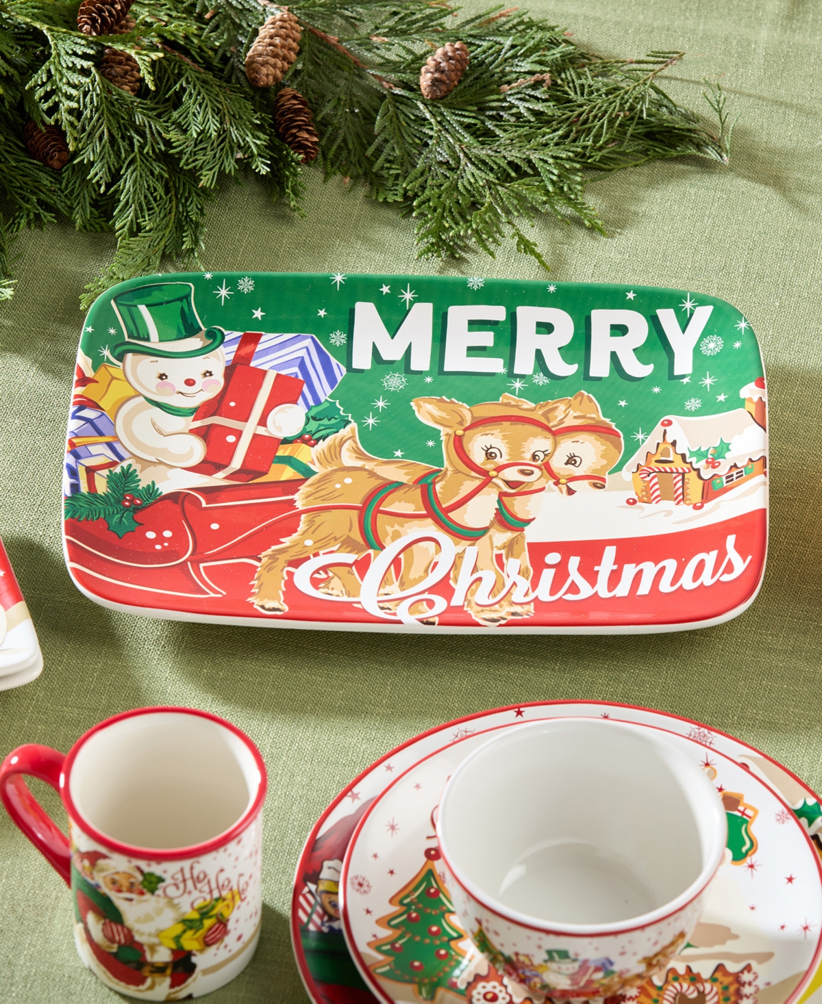 Certified International Santa's Retro Christmas Rectangular Platter