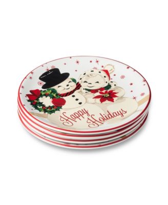 Santa's Retro Christmas Dessert Plates, Set of 4