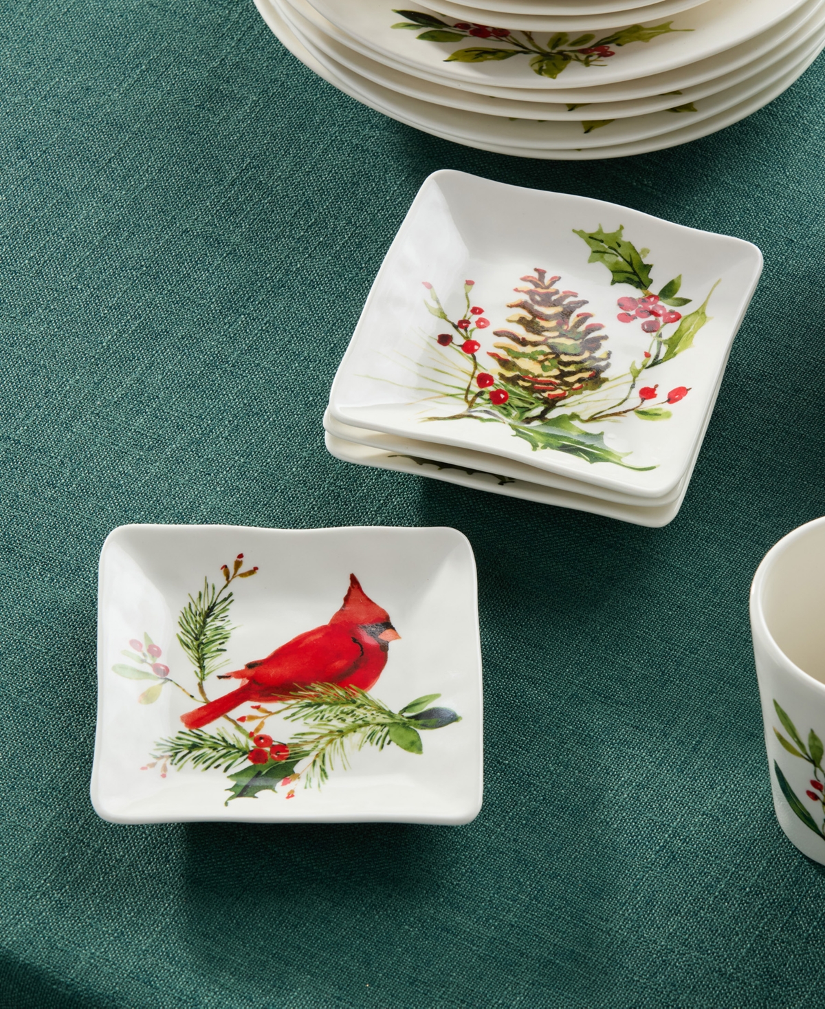 Certified International Holly & Vines Set Of 4 Canape Plates In Multi