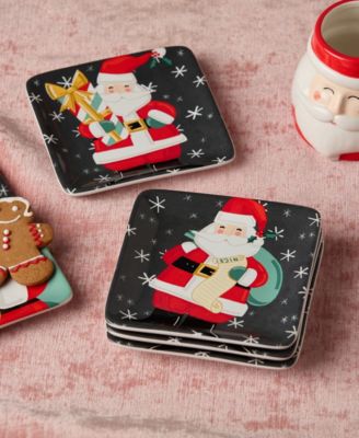 Christmas Whimsy Santa Canape Plates, Set of 4