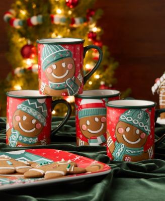 Christmas Whimsy Gingerbread Mugs, Set of 4