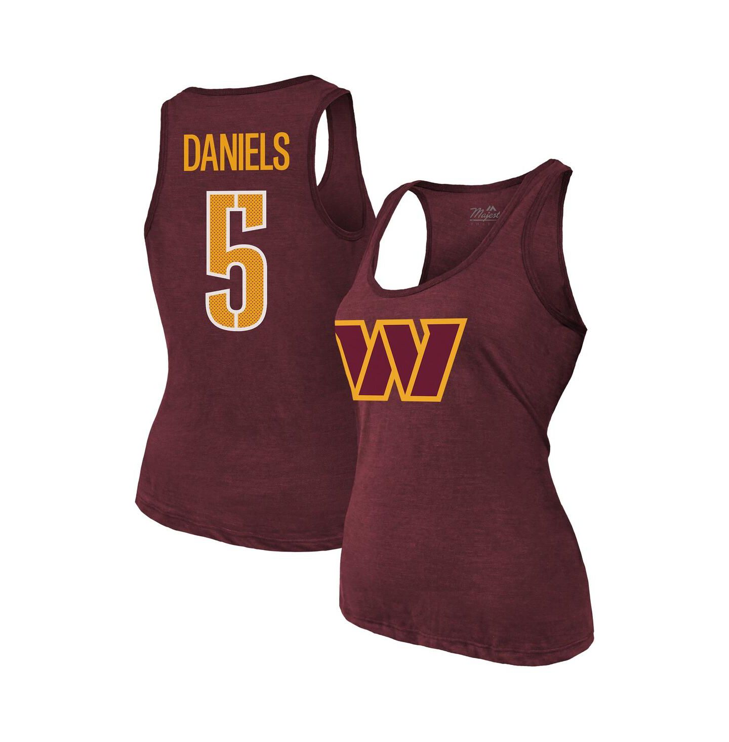Женский топ Majestic Jayden Daniels Burgundy Washington Commanders Name & Number Tri-Blend Scoop Neck — фото 1