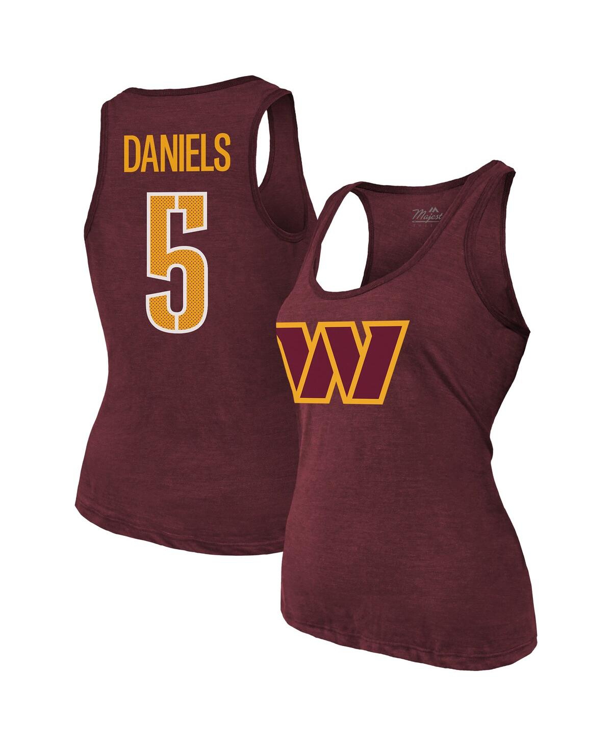Majestic Women's Jayden Daniels Burgundy Washington Commanders Name Number Tri-blend Scoop Neck Tank Top In Burgundy