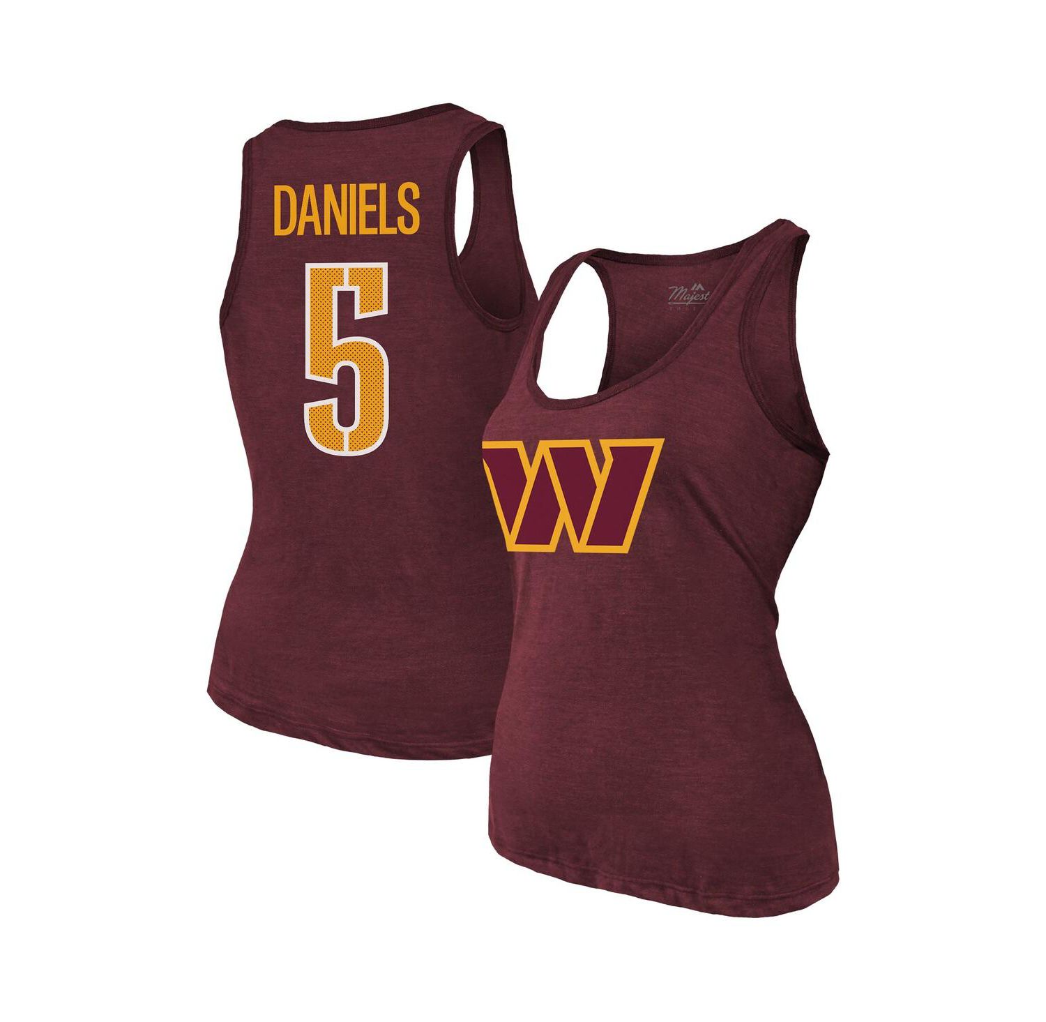 Women's Jayden Daniels Burgundy Washington Commanders Name & Number Tri-Blend Scoop Neck Tank Top