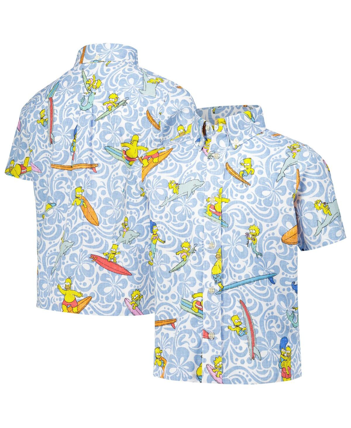Reyn Spooner Big Boys And Girls Light Blue The Simpsons Cowabunga Button-up Shirt In Blue