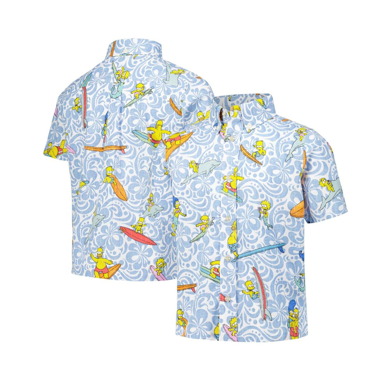 Big Boys and Girls Light Blue The Simpsons Cowabunga Button-Up Shirt