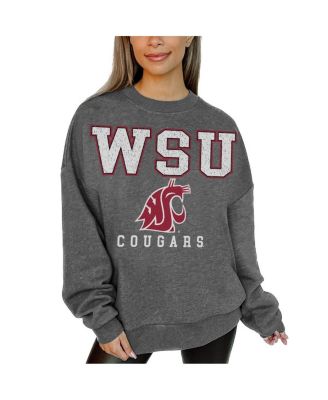 Gameday Couture - Women's Heather Charcoal Washington State Cougars Oversized Distressed Fleece Pullover Sweatshirt