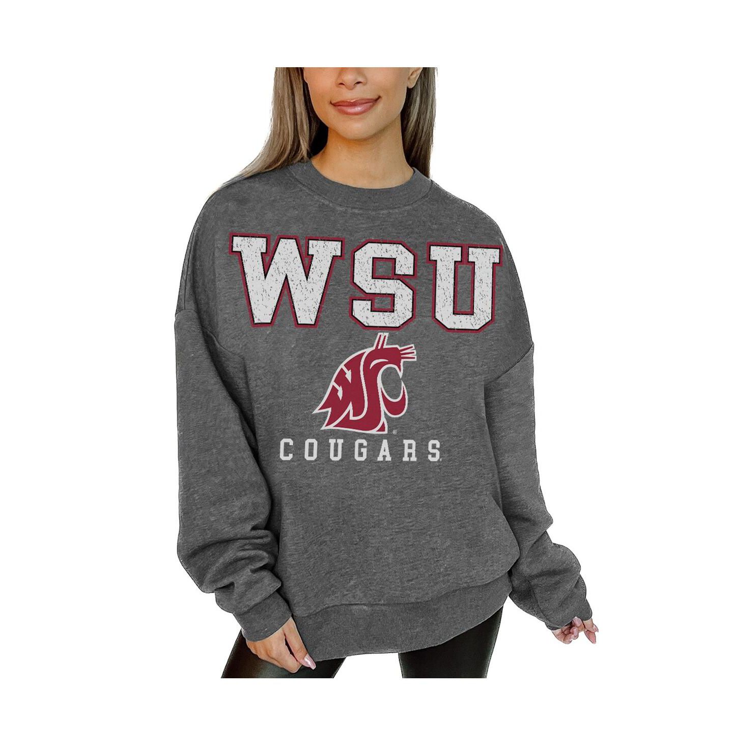 Женская толстовка Gameday Couture Heather Charcoal Washington State Cougars Oversized Distressed Fleece Pullover — фото 1
