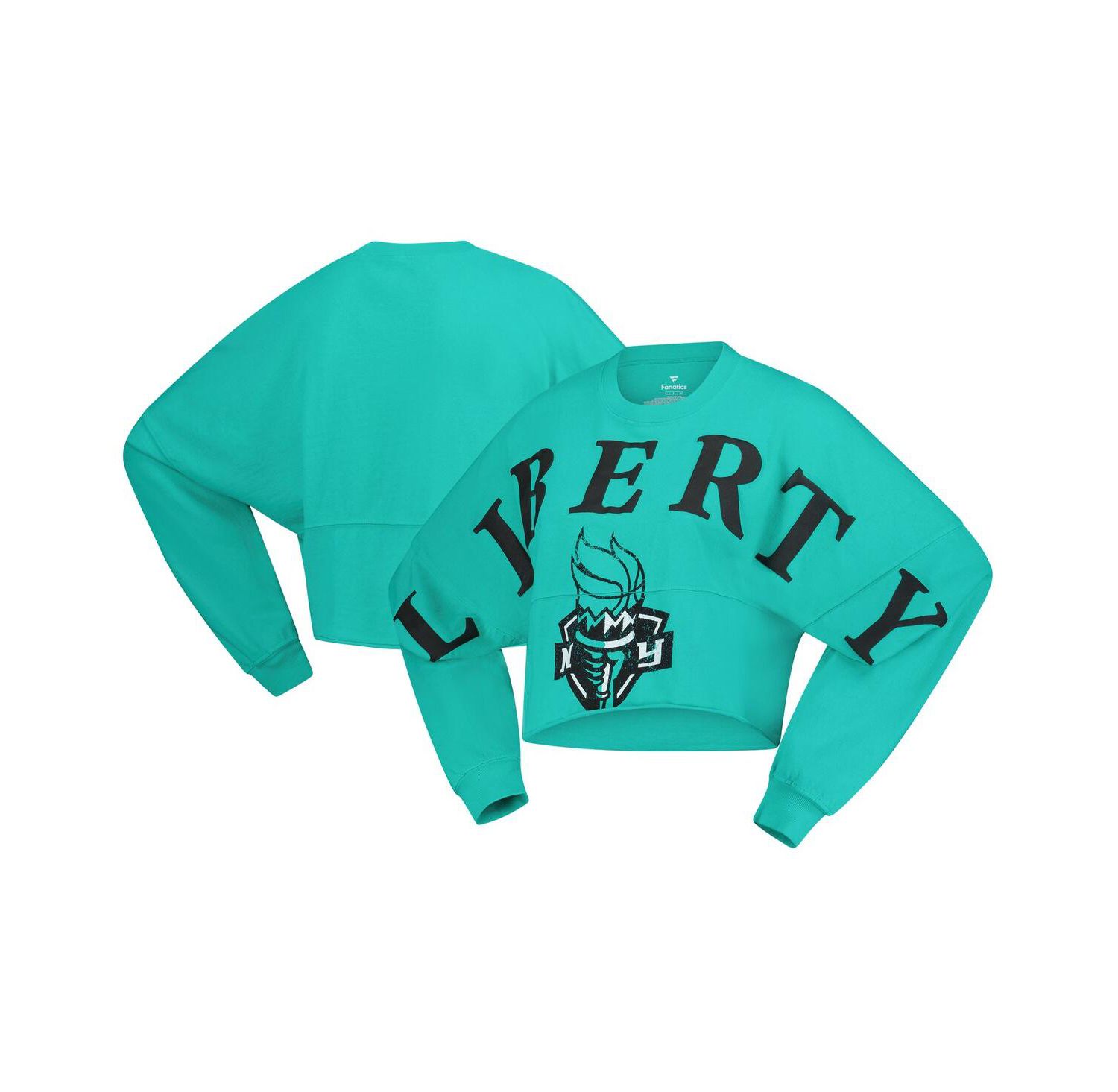 Women's Mint New York Liberty Jumbo Print Oversized Cropped Long-Sleeve T-Shirt