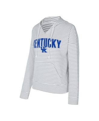 Men's White/Gray Kentucky Wildcats French Terry Striped V-Neck Pullover Hoodie