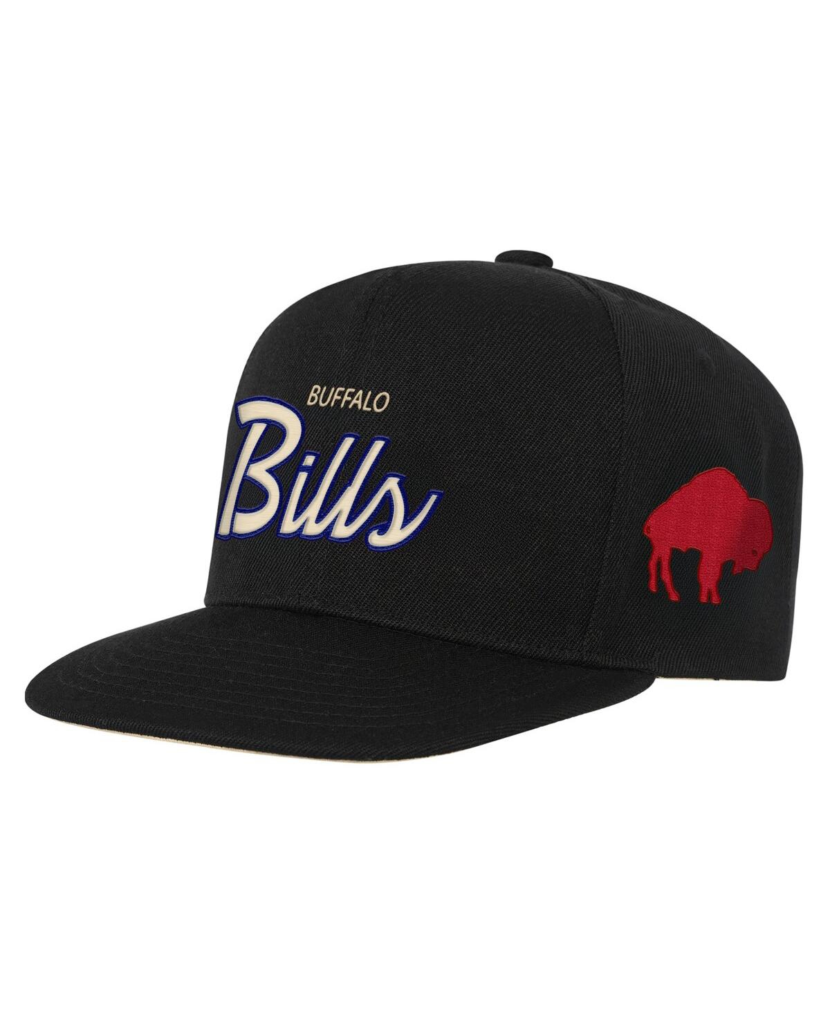 Mitchell & Ness Kids' Big Boys And Girls Black Buffalo Bills Cream Team Script Snapback Hat