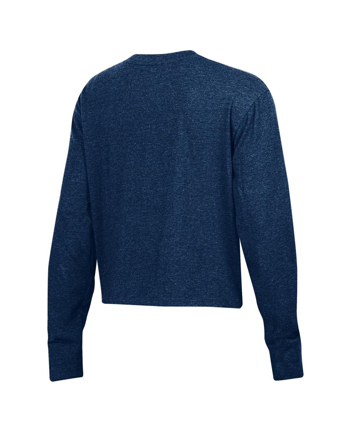 Under Armour Women's Heather Navy Notre Dame Fighting Irish Essentials Icon Ultra-soft Cropped Long Sleeve Tri-bl In Blue