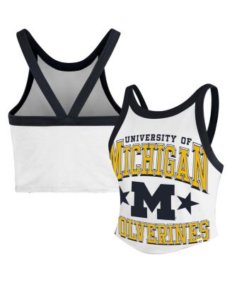 '47 Brand - Women's White Michigan Wolverines Energize Sporty Cropped Racerback Tank Top