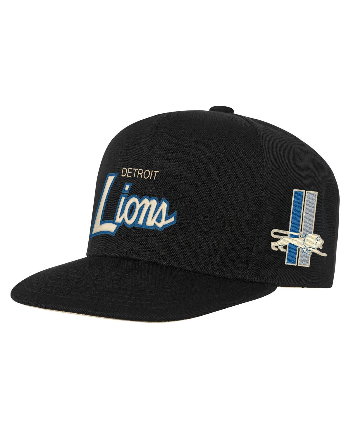 Mitchell & Ness Kids' Big Boys And Girls Black Detroit Lions Team Script Snapback Hat