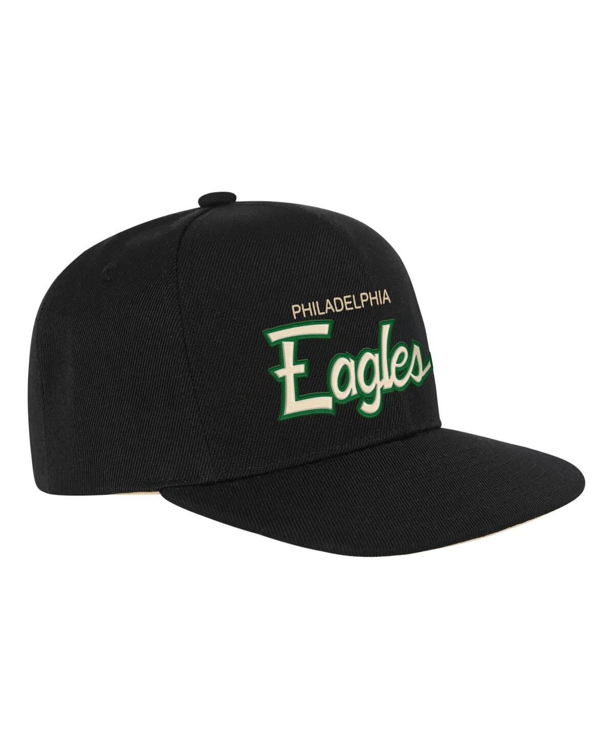 Mitchell & Ness Big Boys And Girls Black Philadelphia Eagles Cream Team Script Snapback Hat In Black