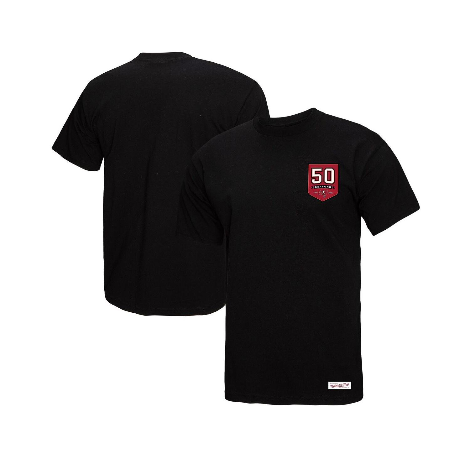 Women's Black Tampa Bay Buccaneers 50th Anniversary Shield Oversized Boyfriend T-Shirt