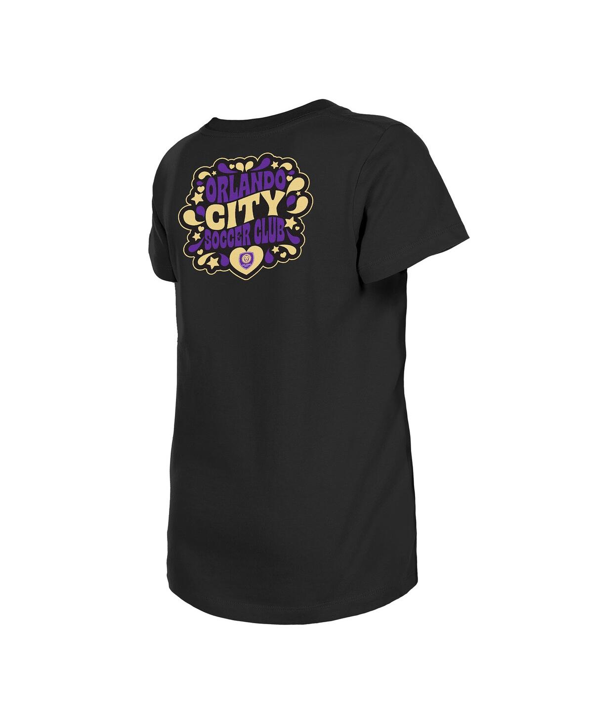 New Era Big Girls Black Orlando City Sc Bubble Heart T-shirt In Black