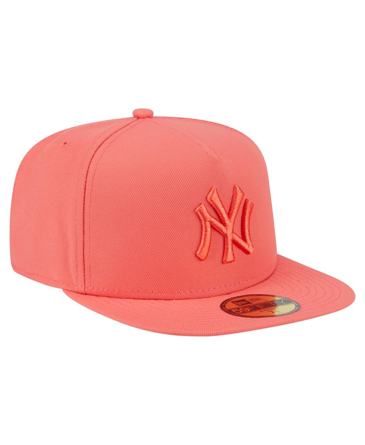 New Era Men's Coral New York Yankees Color Pack A-frame 59fifty Fitted Hat In Orange