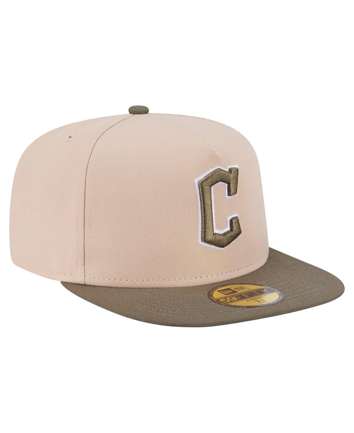 New Era Men's Light Beige/olive Cleveland Guardians Two-tone Color Pack A-frame 59fifty Fitted Hat In Multi