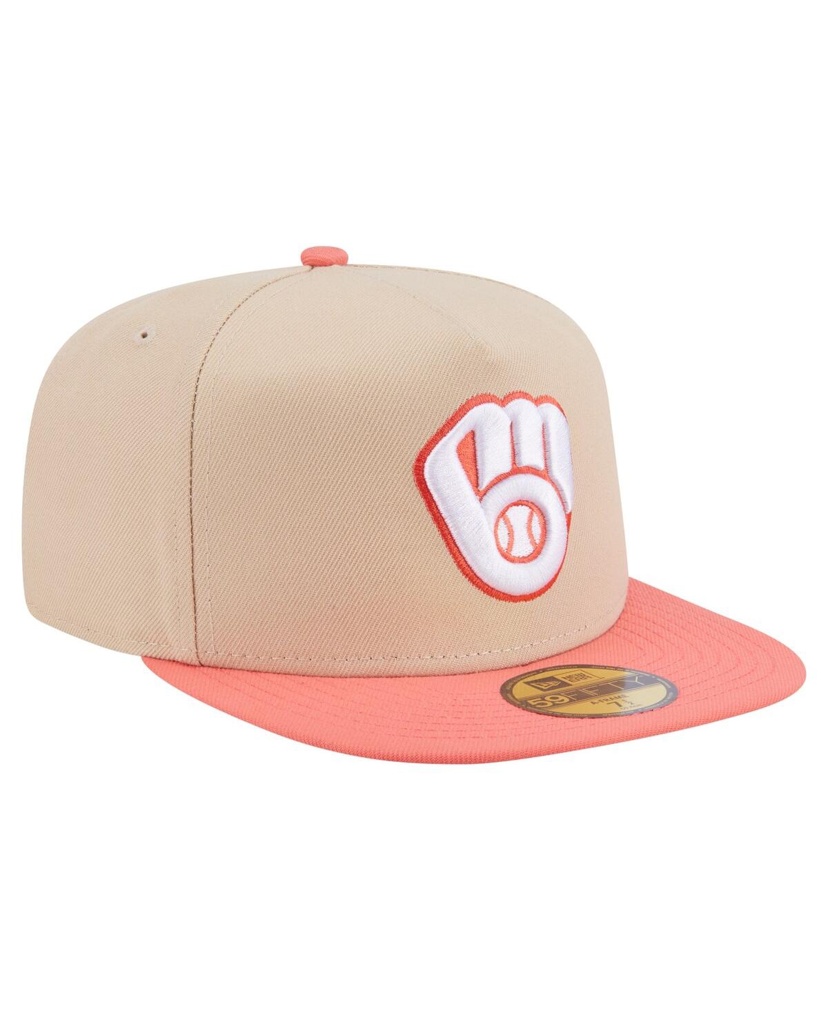 New Era Men's Light Beige/coral Milwaukee Brewers Two-tone Color Pack A-frame 59fifty Fitted Hat