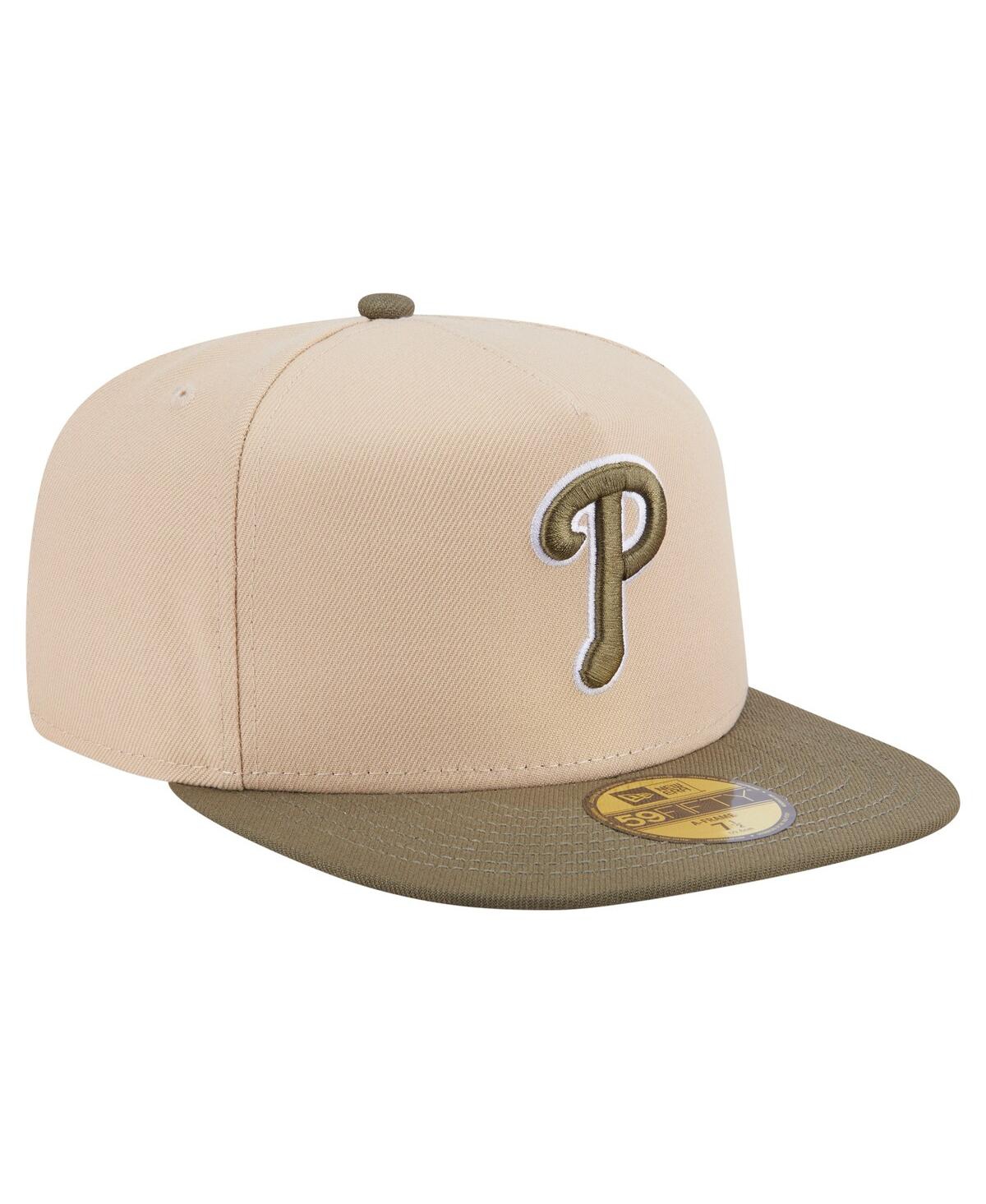 New Era Men's Light Beige/olive Philadelphia Phillies Two-tone Color Pack A-frame 59fifty Fitted Hat In Multi