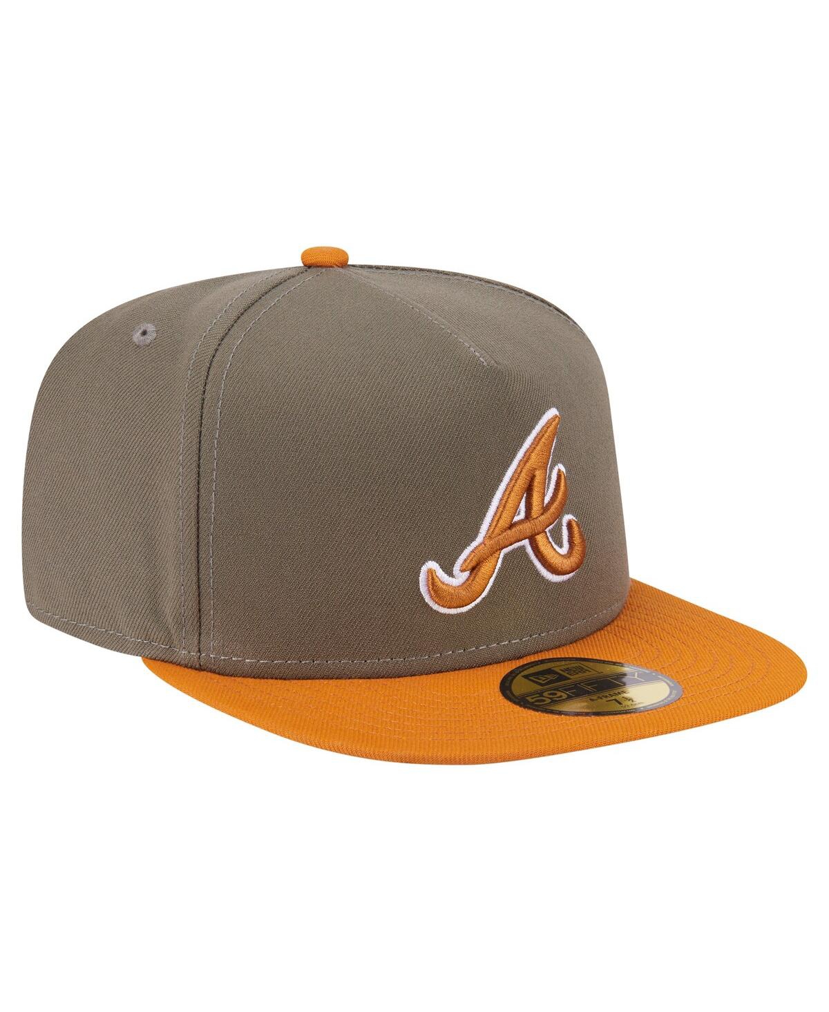 New Era Men's Olive/orange Atlanta Braves Two-tone Color Pack A-frame 59fifty Fitted Hat