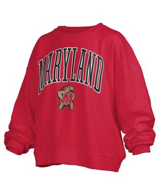 Women's Red Maryland Terrapins Janise Arch Over Logo Waist Length Oversized Pullover Sweatshirt