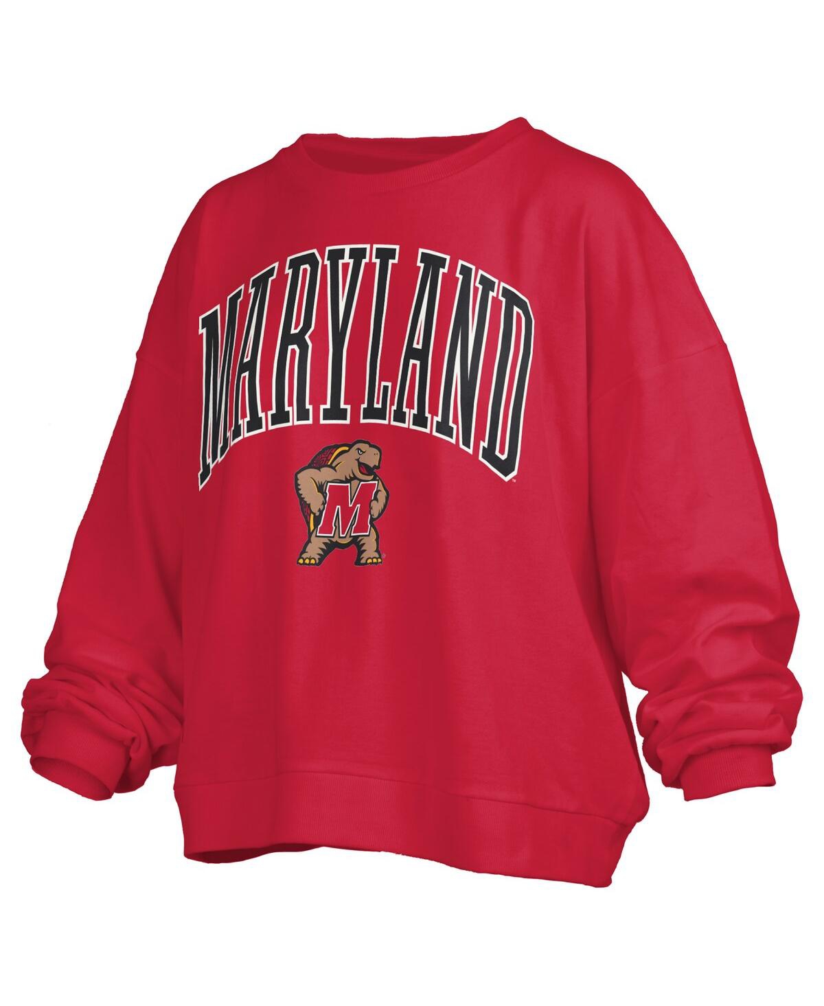 Pressbox Women's Red Maryland Terrapins Janise Arch Over Logo Waist Length Oversized Pullover Sweatshirt In Red