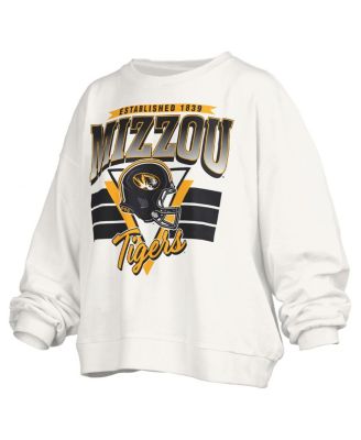 Women's White Missouri Tigers Oversized Janice Retro Waist-Length Pullover Sweatshirt