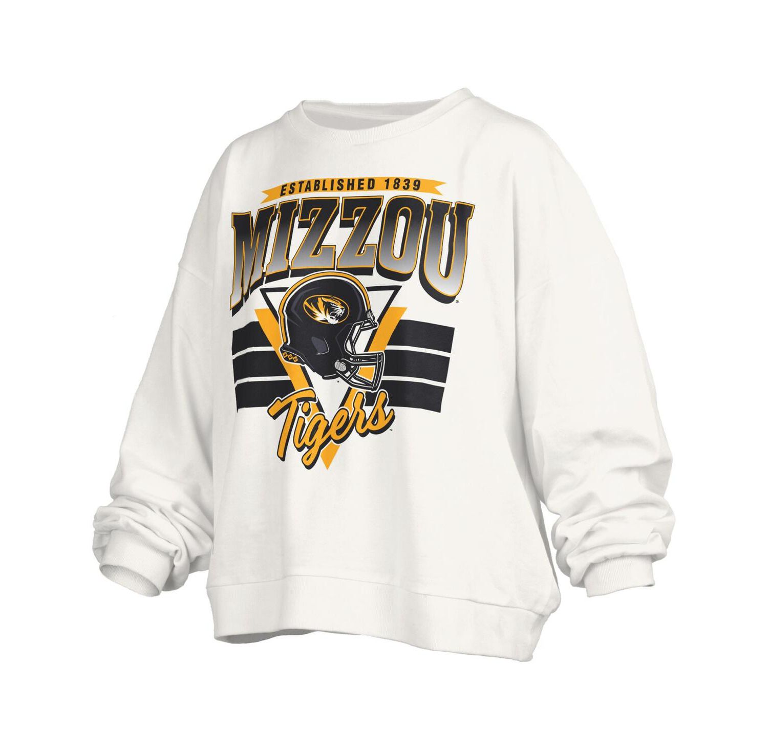 Women's White Missouri Tigers Oversized Janice Retro Waist-Length Pullover Sweatshirt