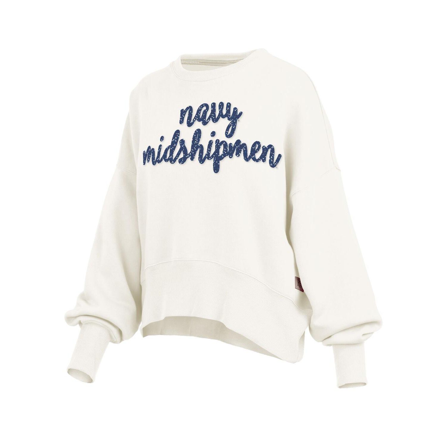 Women's Cream Navy Midshipmen Oversized Chelsea Waist Length Pullover Sweatshirt