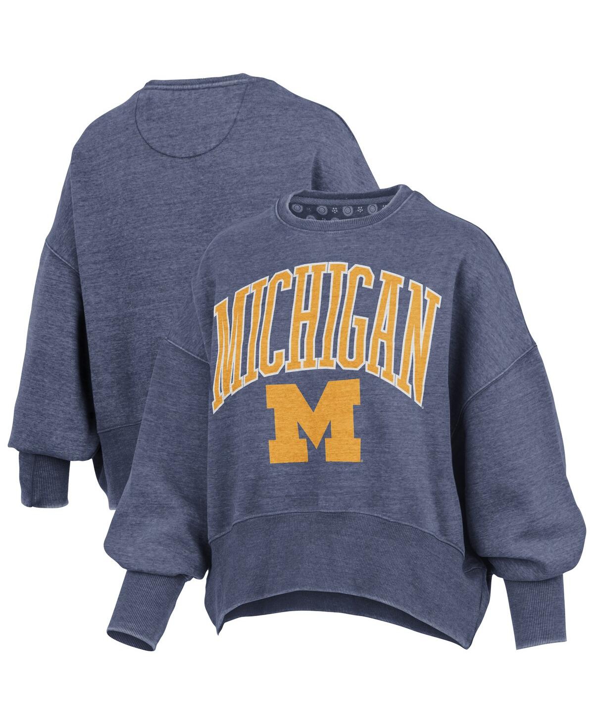 Pressbox Navy Michigan Wolverines Oversized Waist-length Crewneck Sweatshirt In Blue
