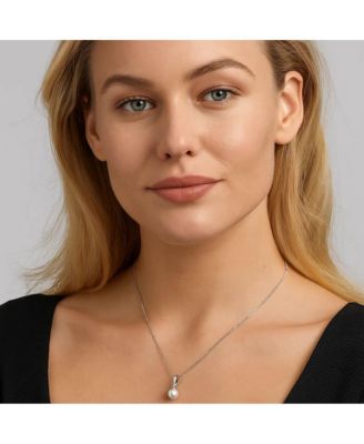 Pearl Pendant Necklace with Cubic Zirconia Accent Stone Necklace