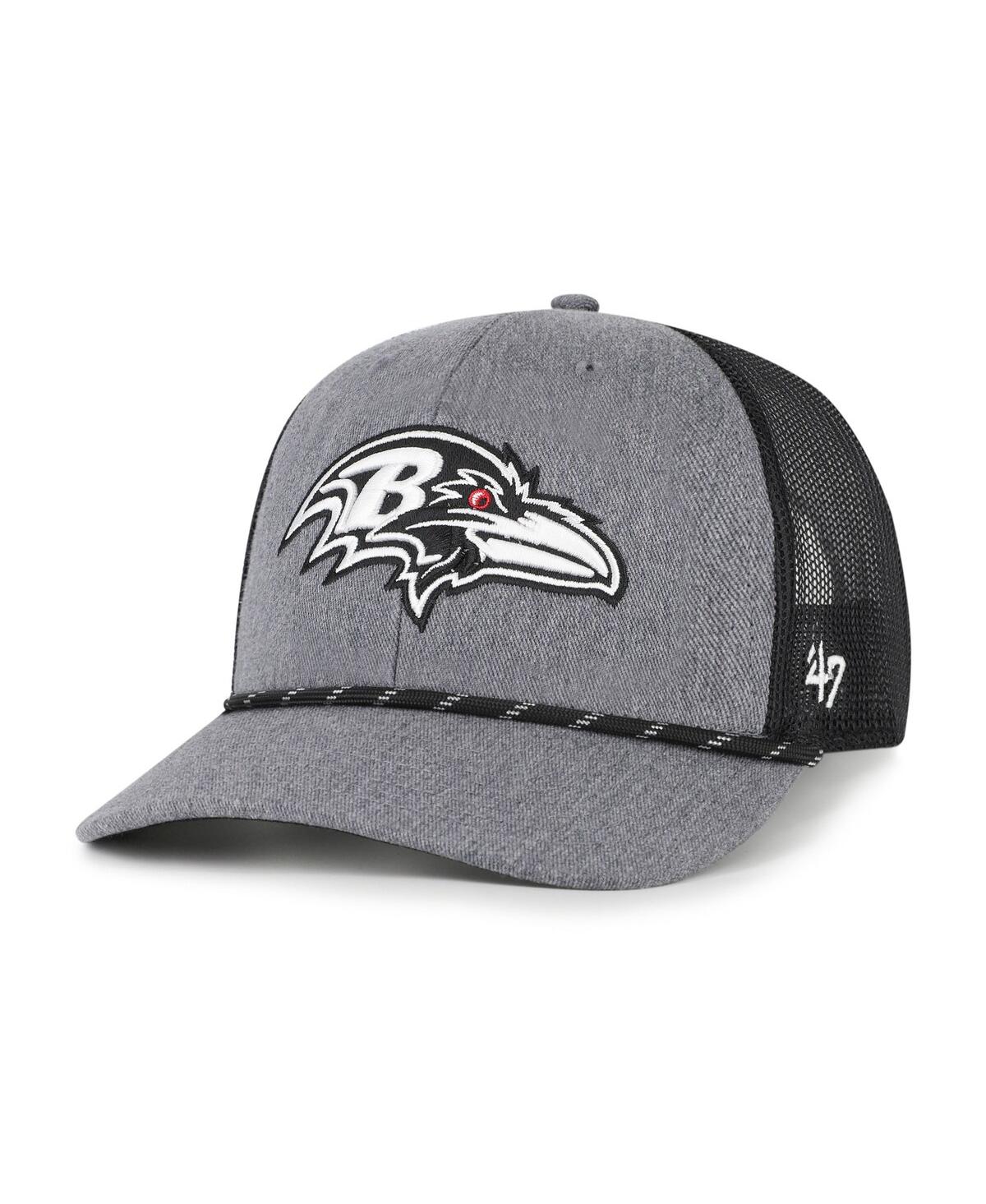 47 Brand Men's Heather Charcoal Baltimore Ravens Carbon Rope Trucker Adjustable Hat
