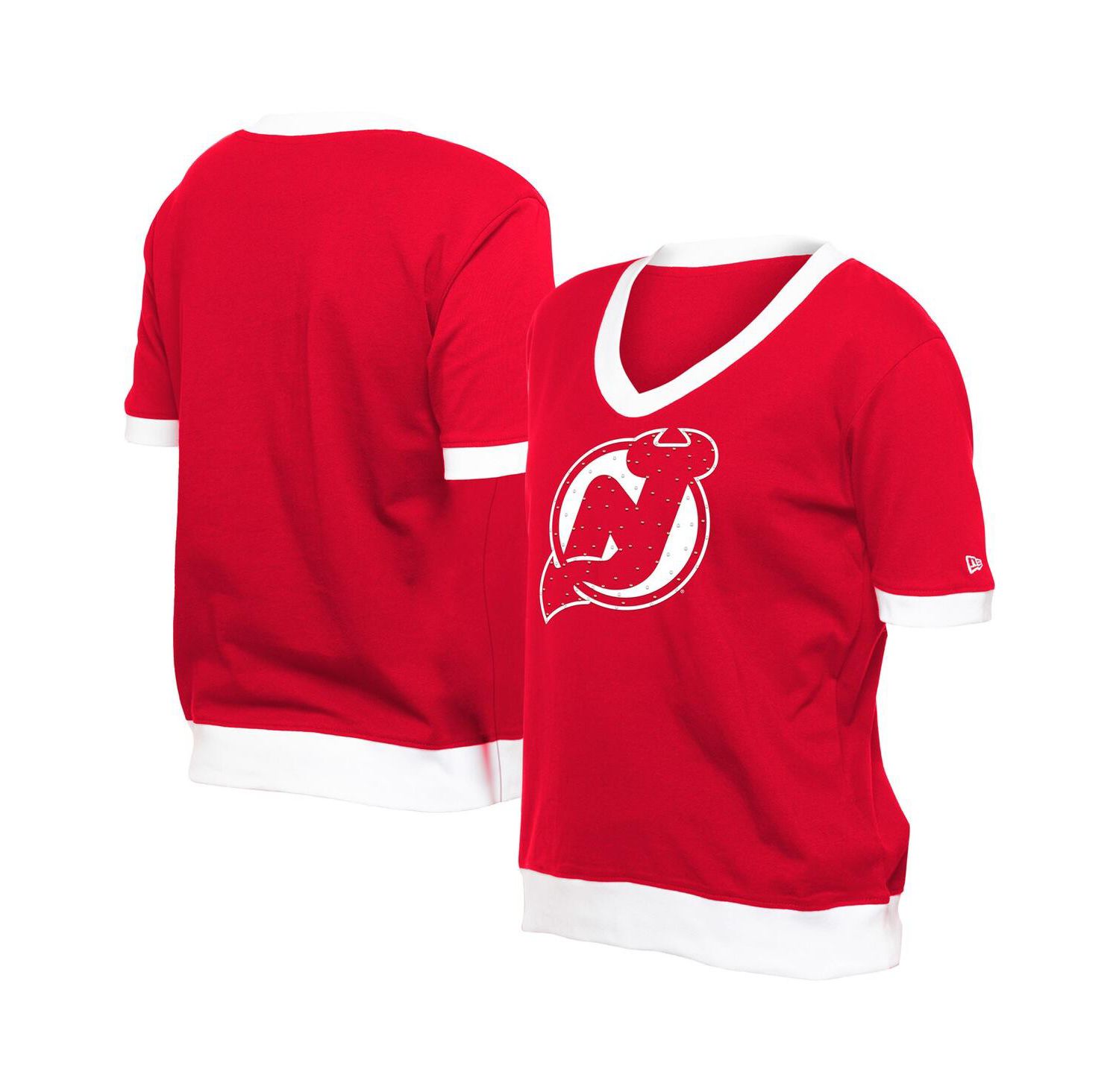 Women's Red New Jersey Devils Game Day Rhinestuds T-Shirt