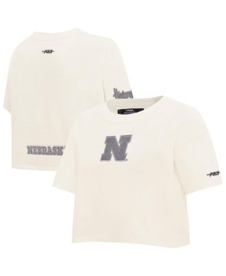 Pro Standard - Women's Cream Nebraska Huskers Reverse French Terry Boxy Cropped T-Shirt