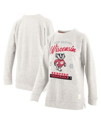 Pressbox - Women's Oatmeal Wisconsin Badgers Plus Size Comfy Cairo Terry Pullover Sweatshirt