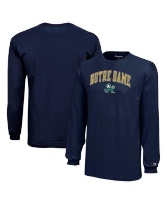 Champion - Big Boys and Girls Navy Notre Dame Fighting Irish Arch Over Logo Long Sleeve T-Shirt
