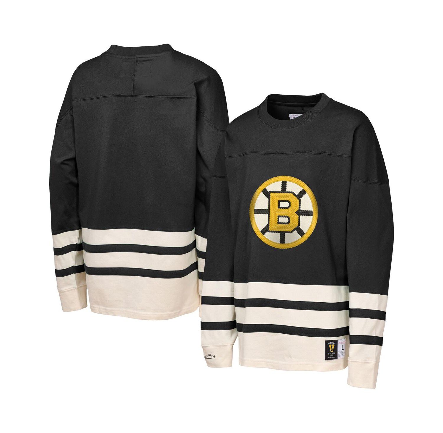 Big Boys and Girls Black Boston Bruins Chainstitch Heavyweight Long Sleeve T-Shirt
