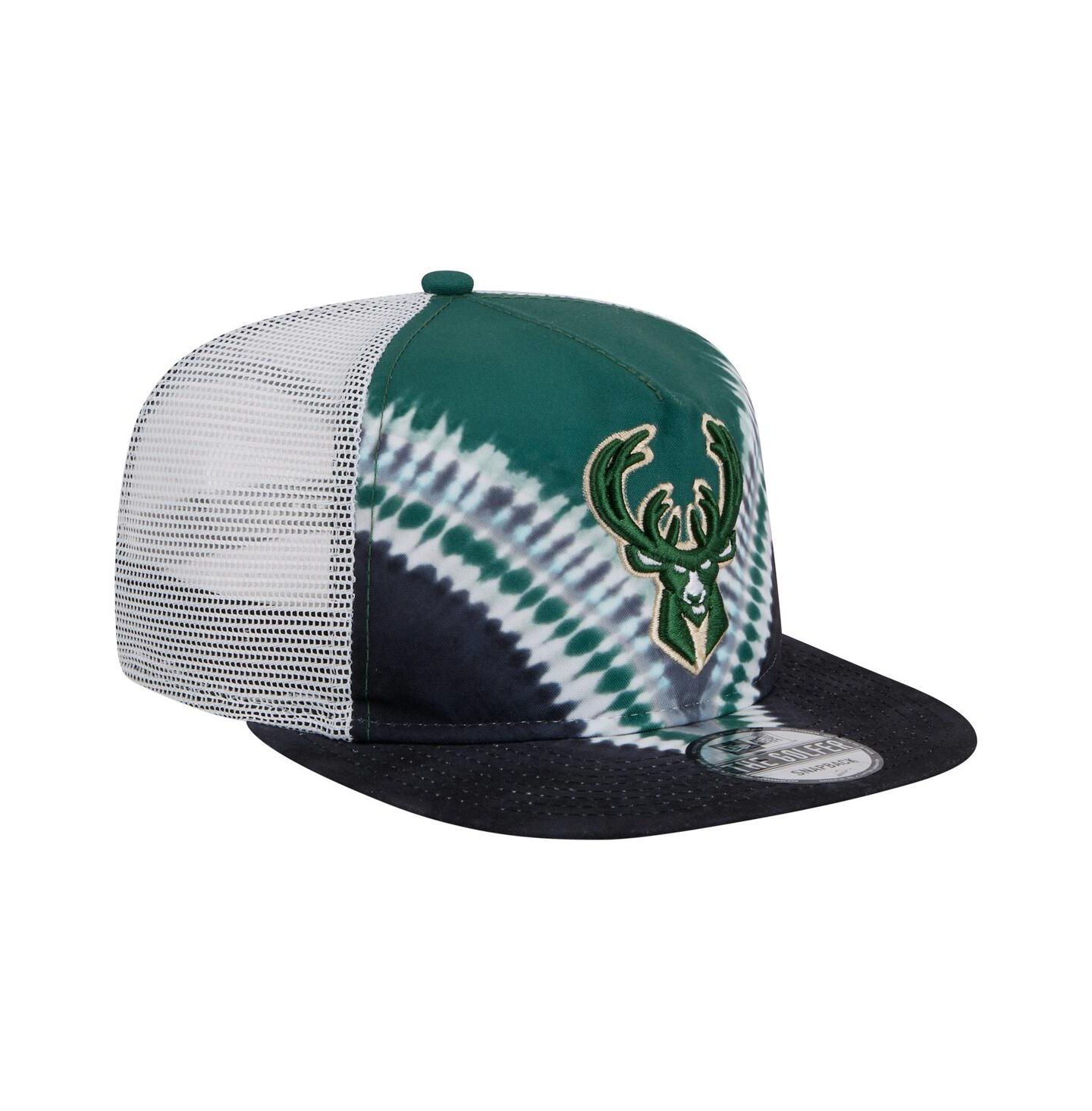 Мужская кепка New Era Black/Hunter Green Milwaukee Bucks Throwback Dye Golfer Snapback Hat — фото 4